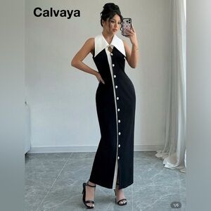 SHEIN Black and White Sleeveless Sheath Dress